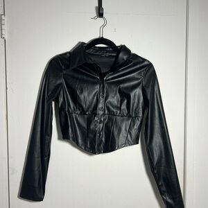 Love Tree Black Leather Button-Up Jacket